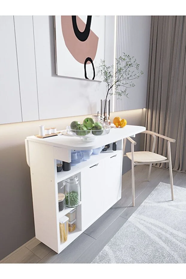 Kelebek Yemek Masası Mutfak Masası Katlanır Pratik Tekerlekli Oval